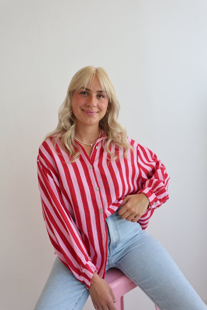 Kurzes Blusenhemd aus Musselin Blockstripes