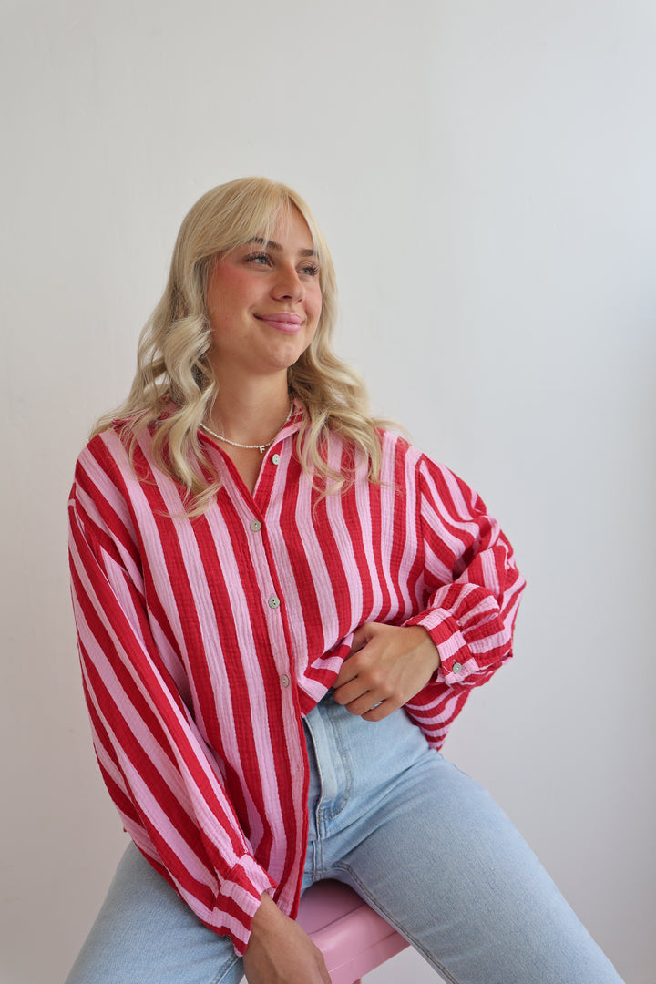 Kurzes Blusenhemd aus Musselin Blockstripes