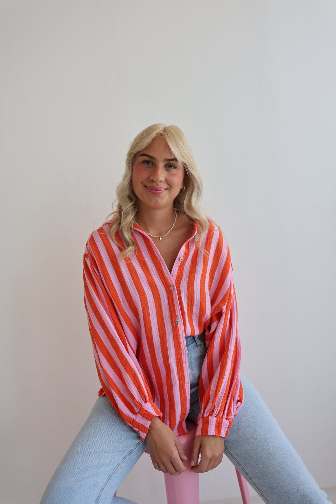 Kurzes Blusenhemd aus Musselin Blockstripes