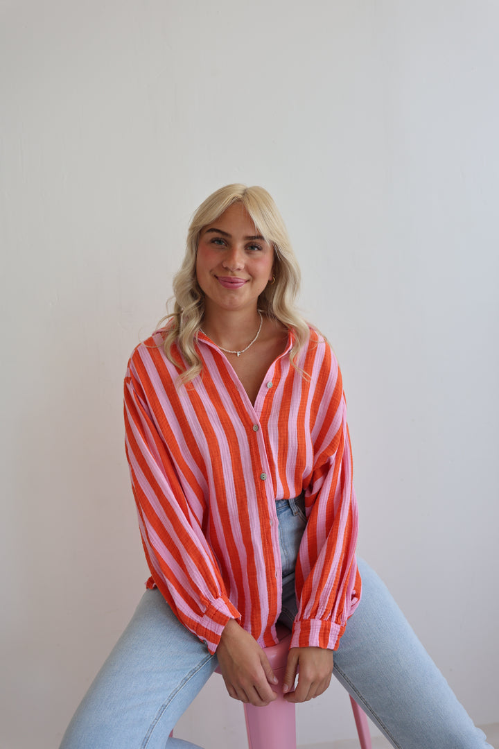Kurzes Blusenhemd aus Musselin Blockstripes