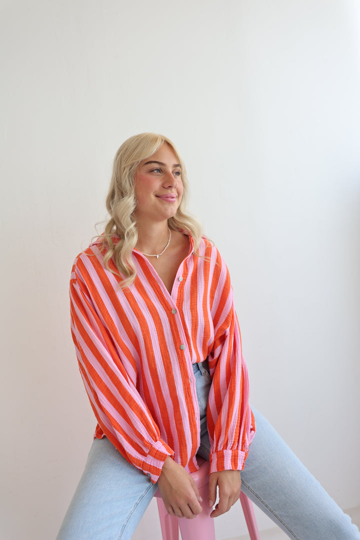 Kurzes Blusenhemd aus Musselin Blockstripes
