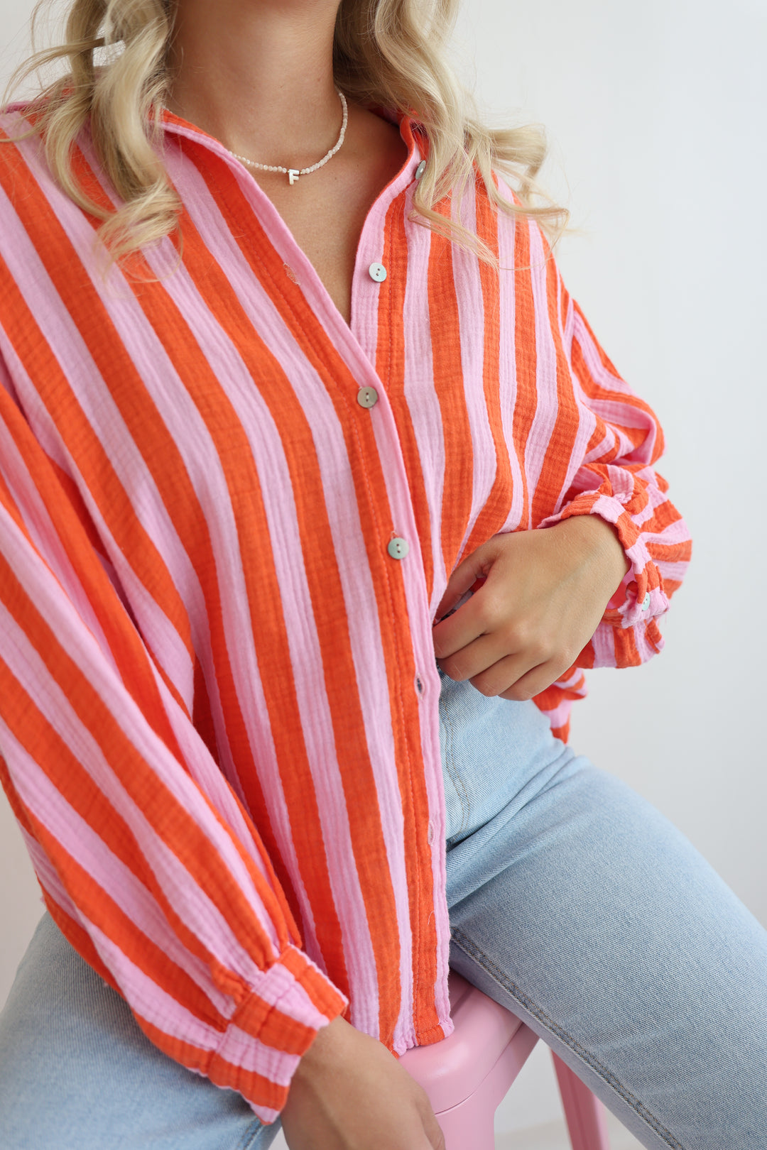 Kurzes Blusenhemd aus Musselin Blockstripes
