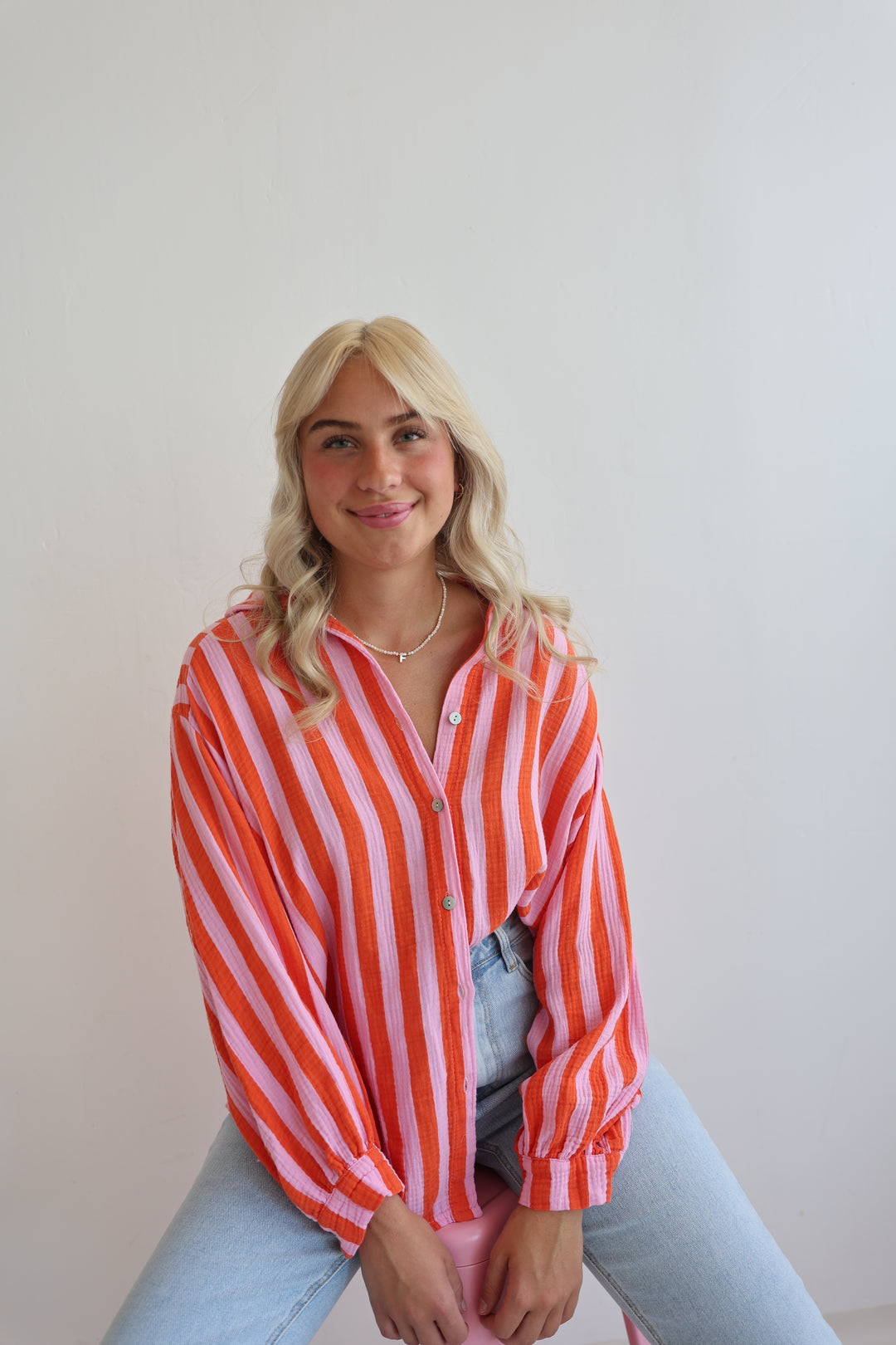 Kurzes Blusenhemd aus Musselin Blockstripes