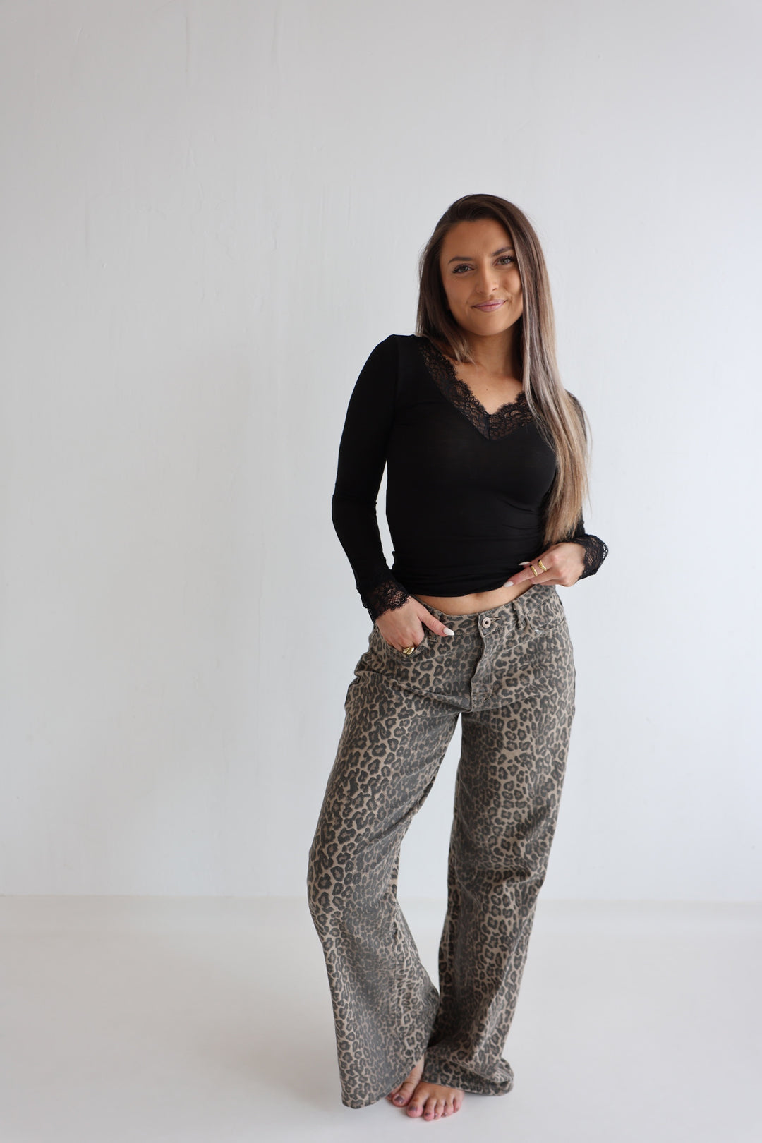 Wide Leg Jeans mit Leoprint (6265-34)