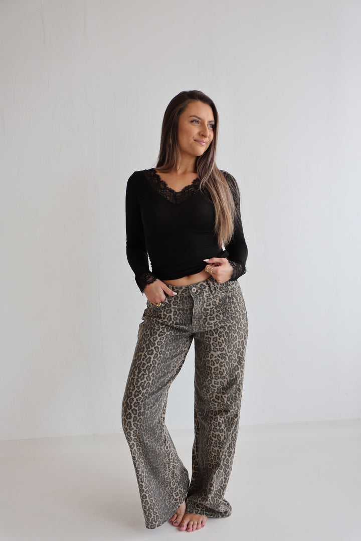 Wide Leg Jeans mit Leoprint (6265-34)