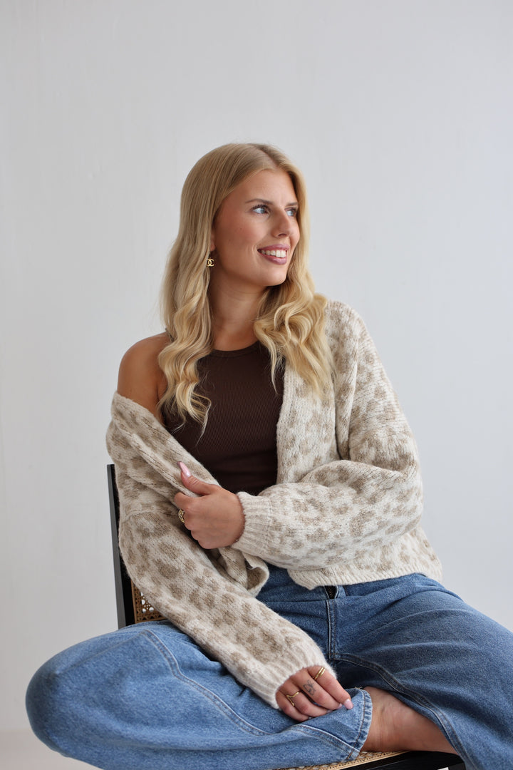 Offener Cardigan mit Leoprint