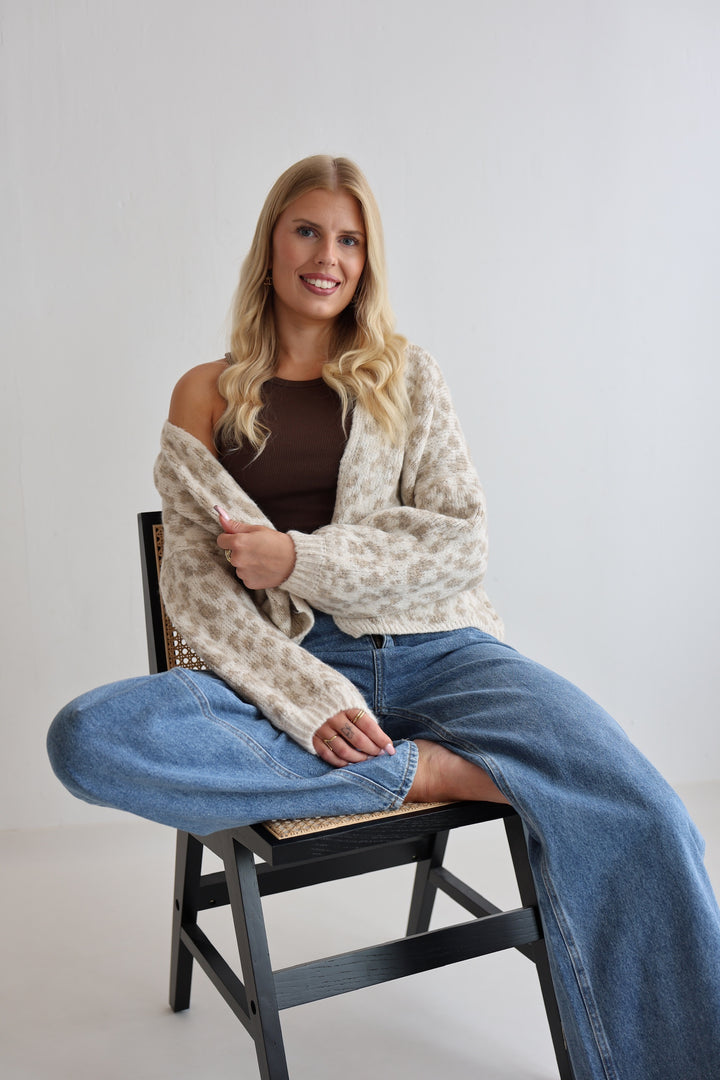 Offener Cardigan mit Leoprint