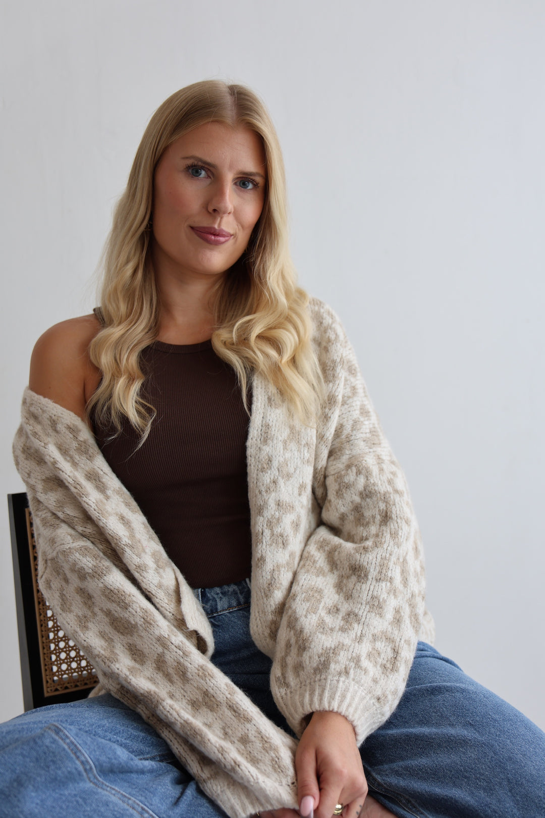 Offener Cardigan mit Leoprint
