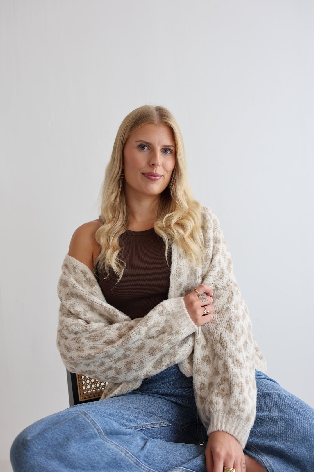 Offener Cardigan mit Leoprint