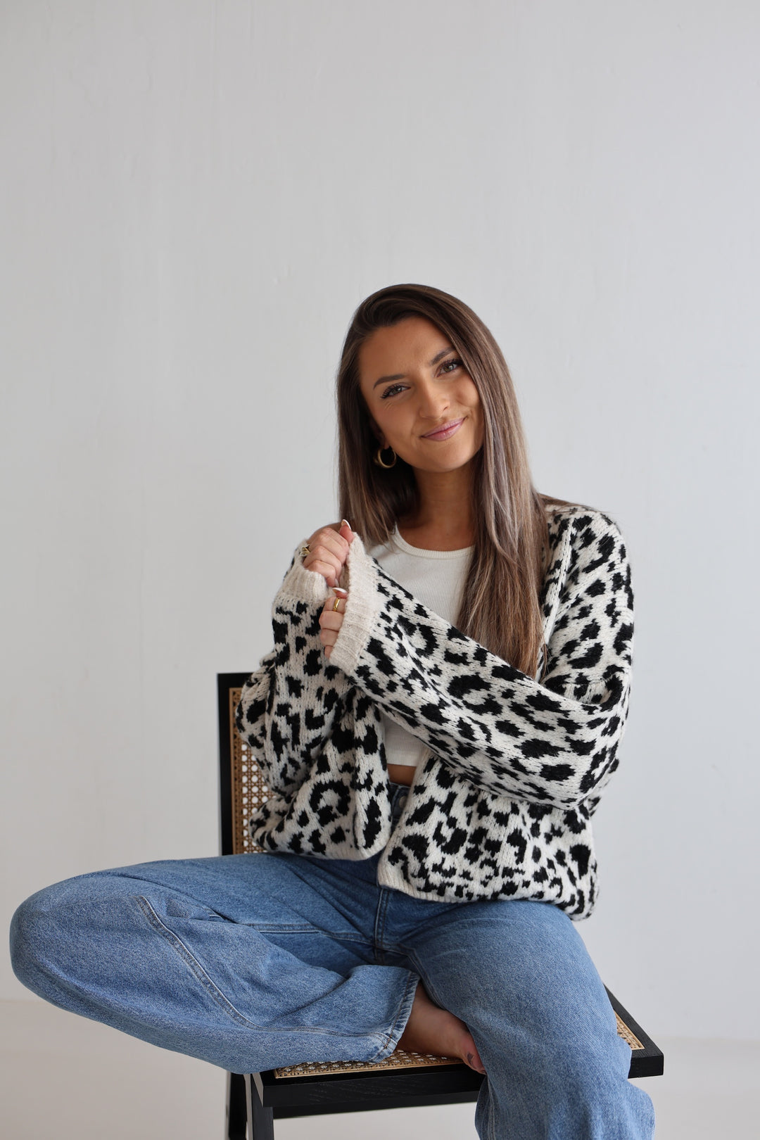 Offener Cardigan mit Leoprint