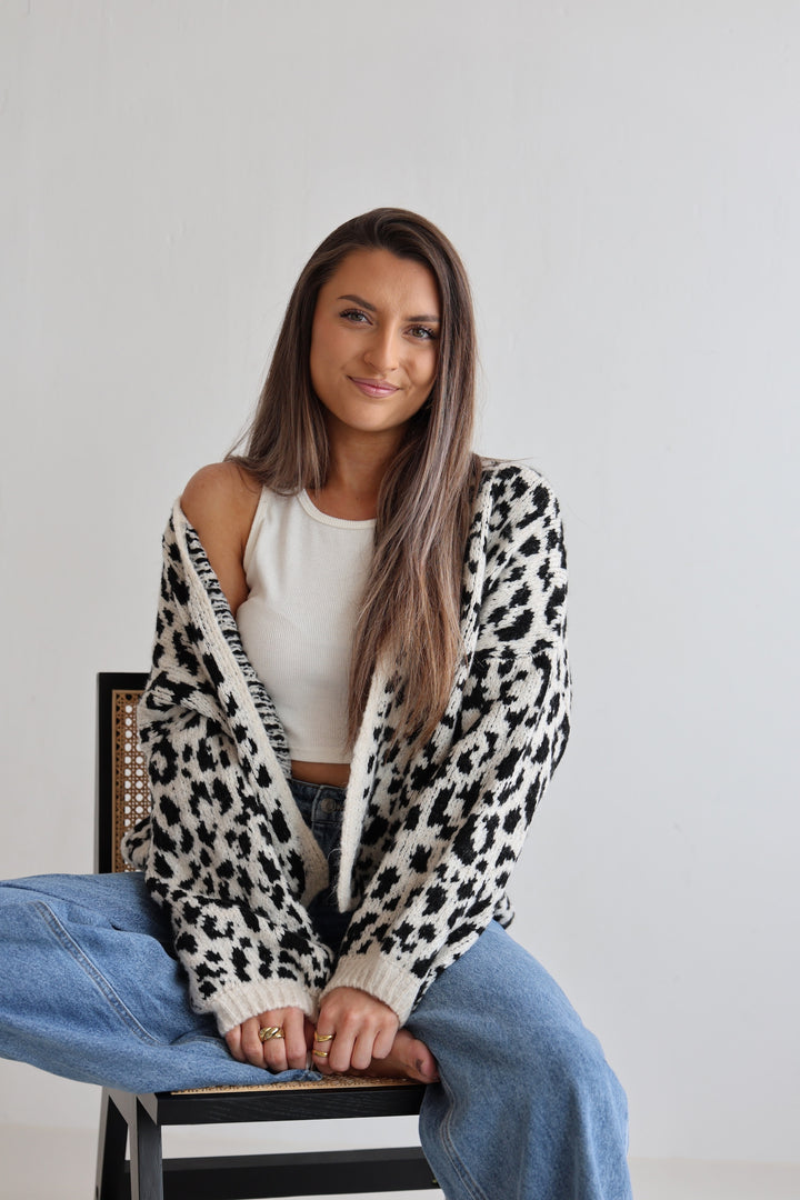 Offener Cardigan mit Leoprint