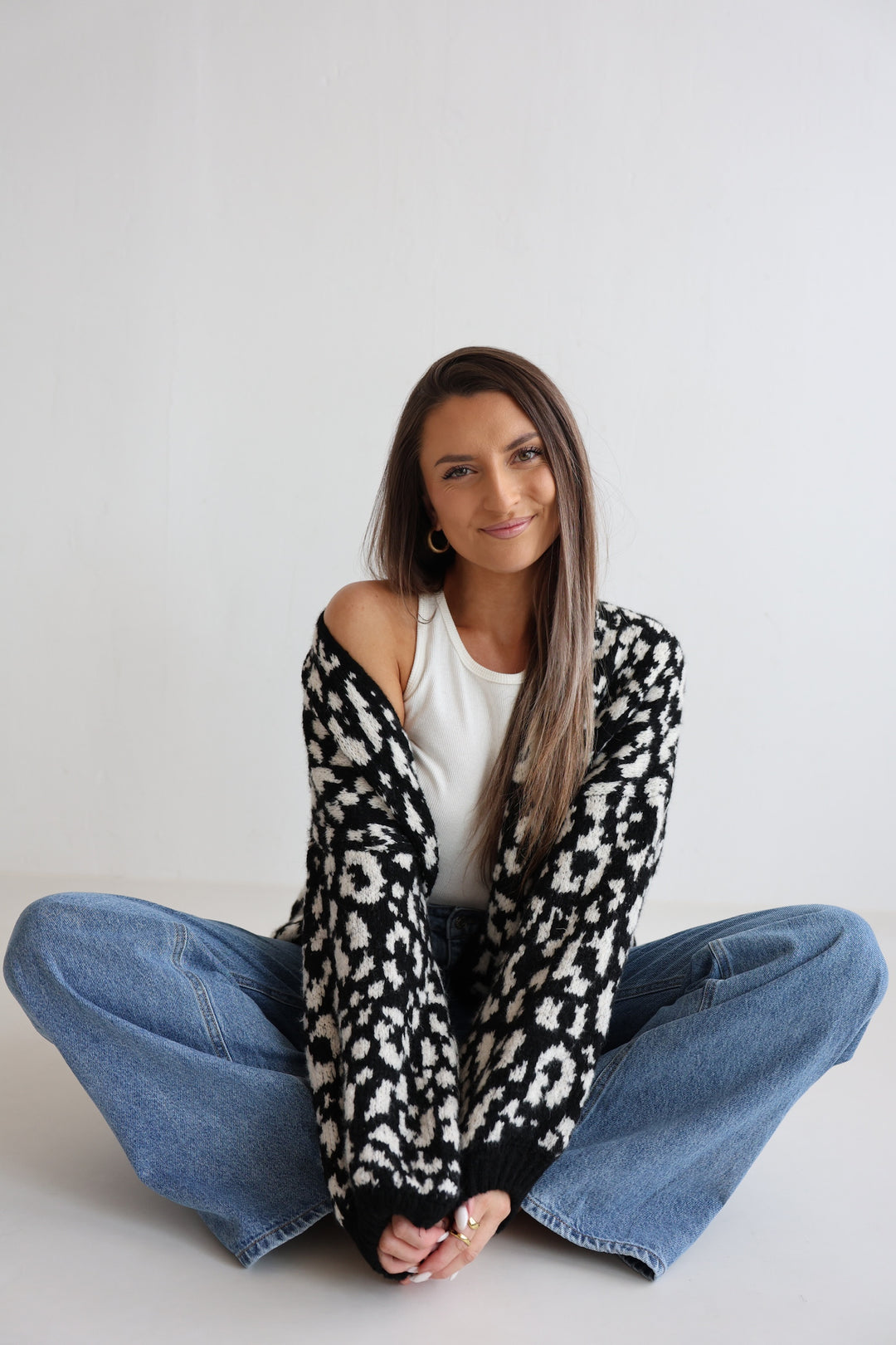 Offener Cardigan mit Leoprint
