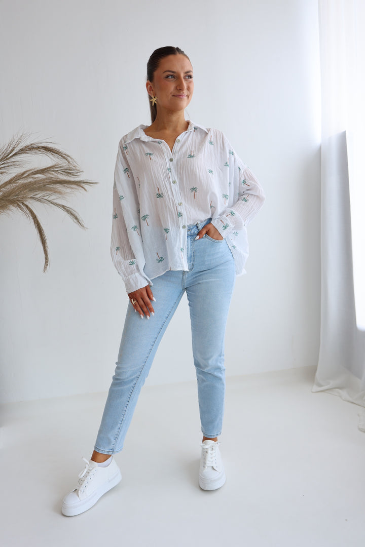 Oversize Baumwollbluse Palm Trees