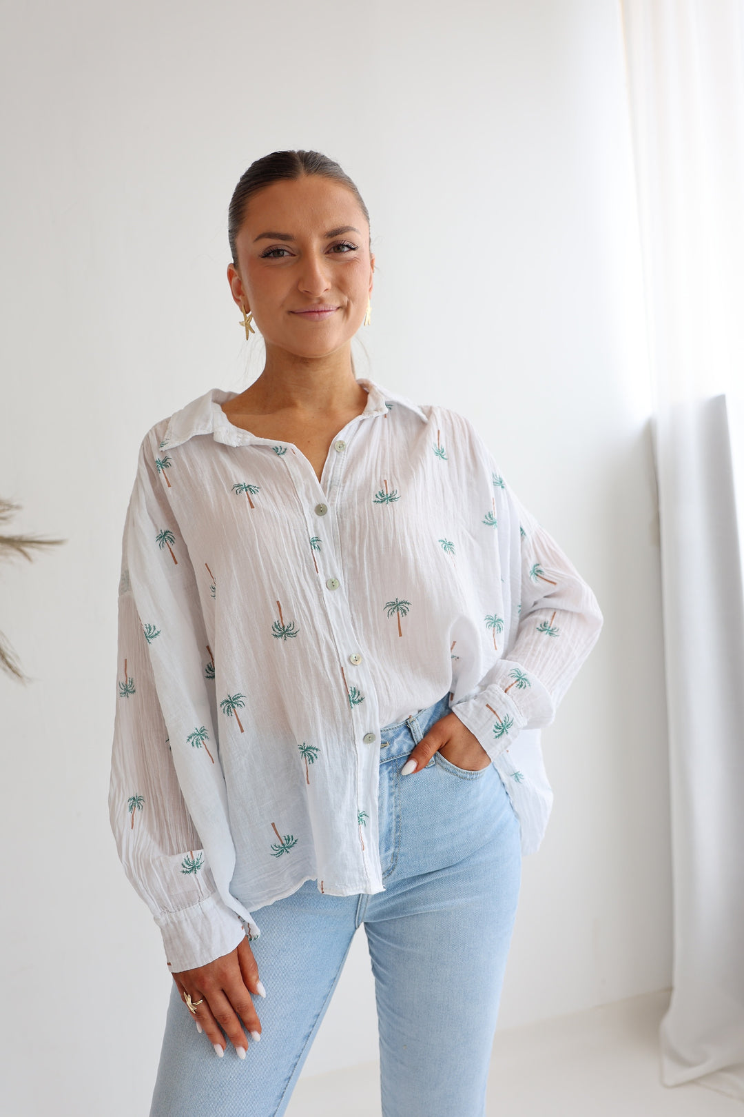 Oversize Baumwollbluse Palm Trees