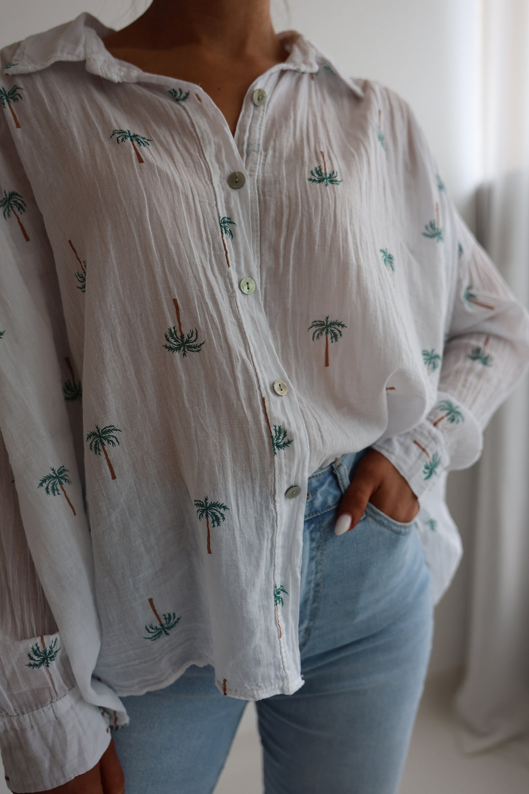 Oversize Baumwollbluse Palm Trees