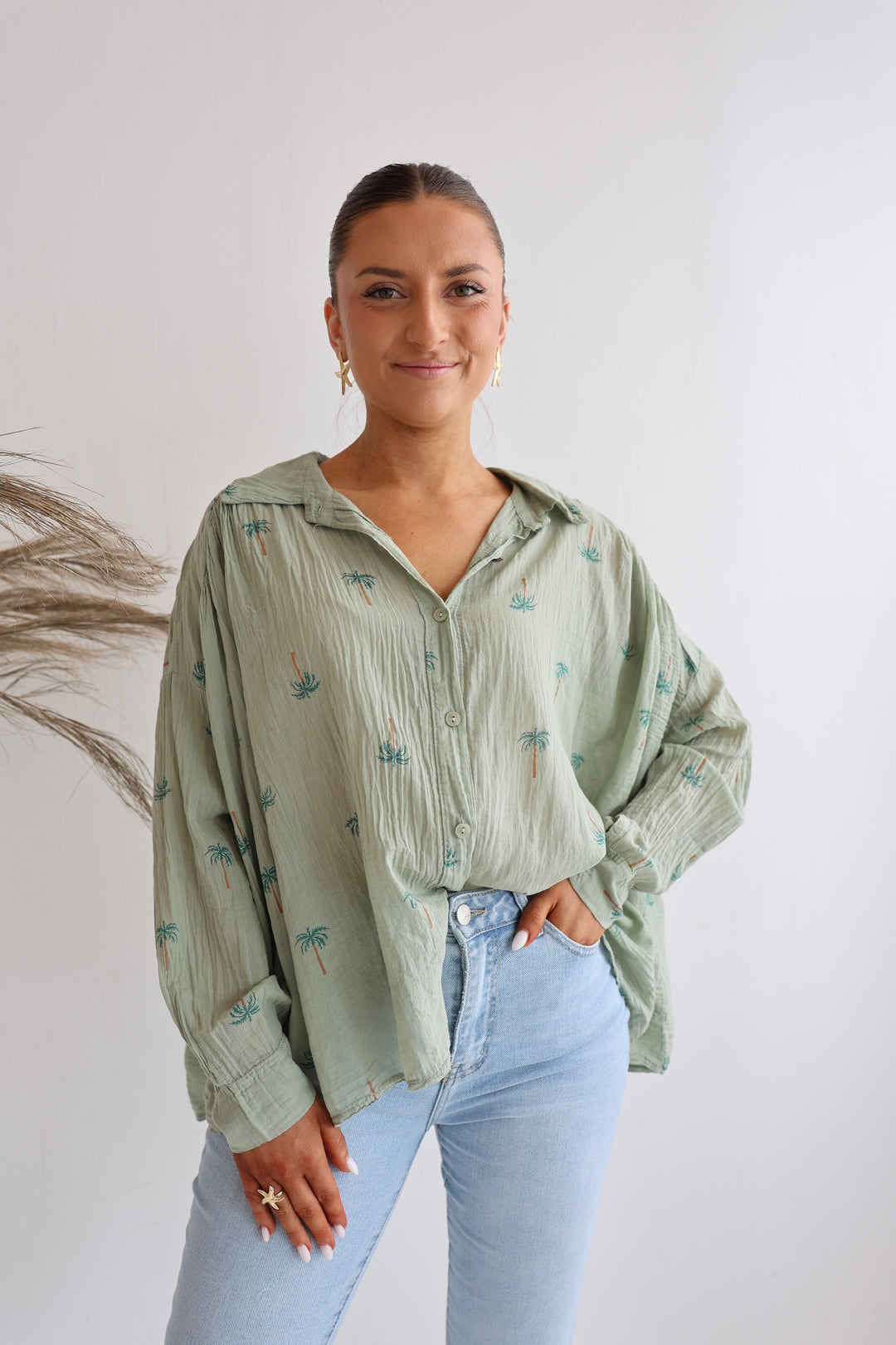 Oversize Baumwollbluse Palm Trees