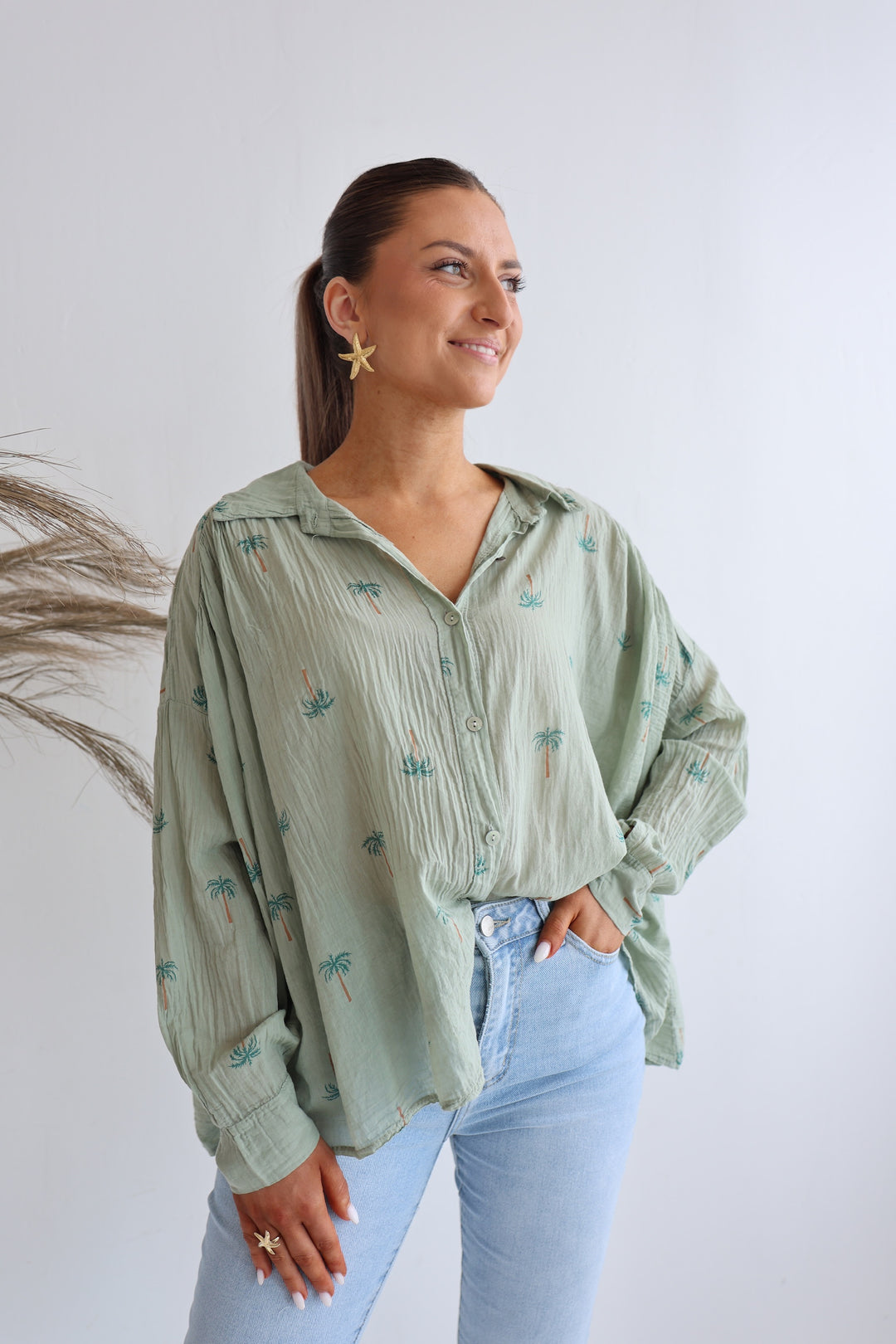 Oversize Baumwollbluse Palm Trees