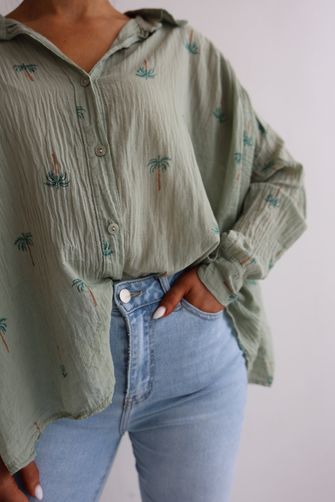 Oversize Baumwollbluse Palm Trees