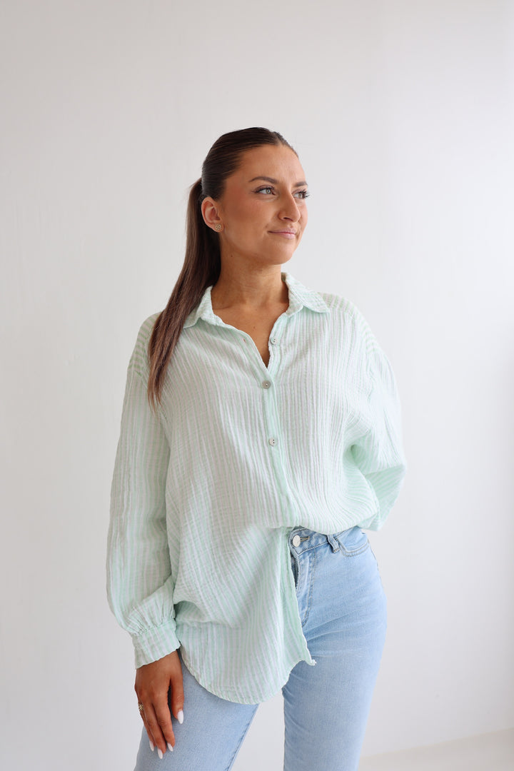 Kurzes Blusenhemd aus Musselin Wide Stripes
