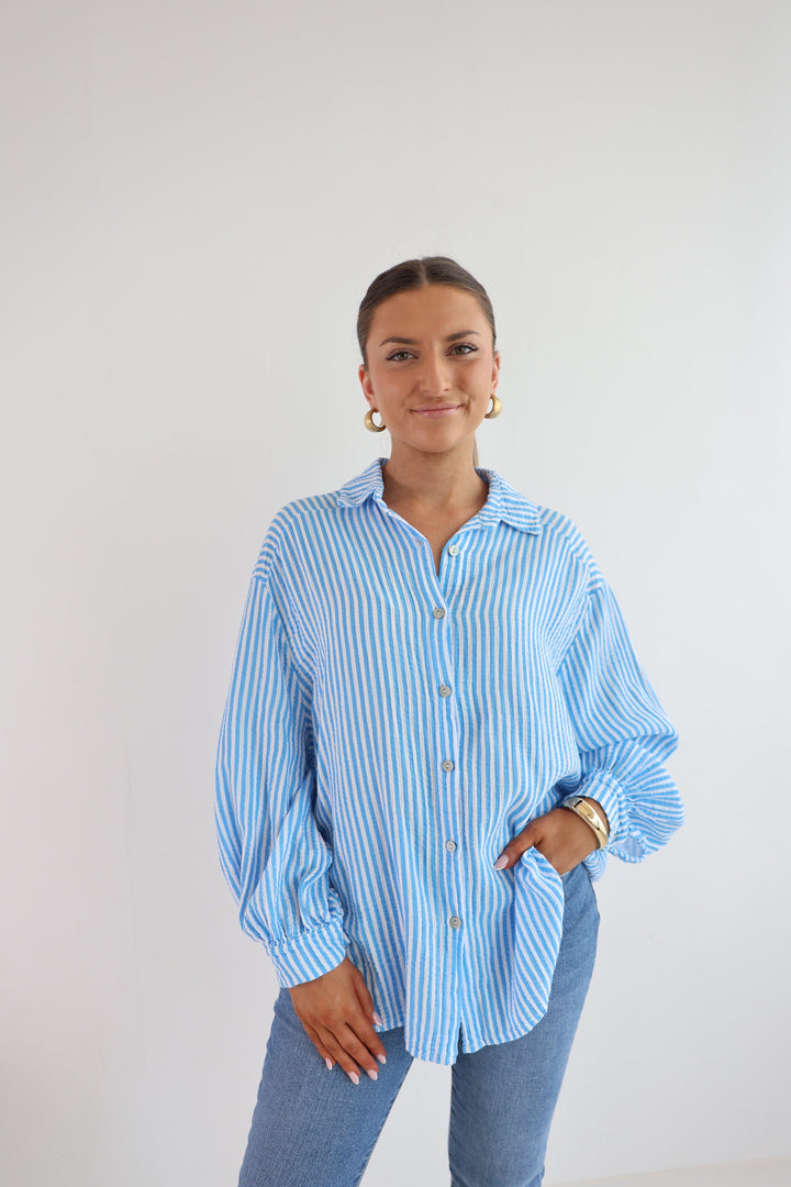Kurzes Blusenhemd aus Musselin Wide Stripes
