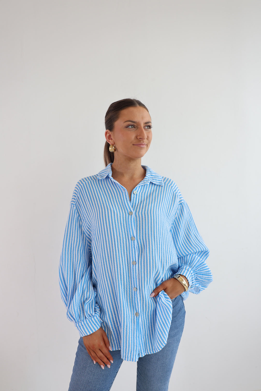 Kurzes Blusenhemd aus Musselin Wide Stripes
