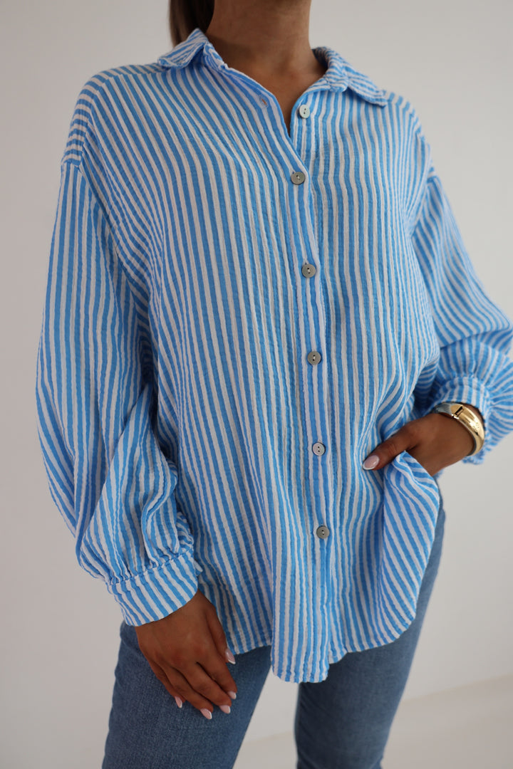 Kurzes Blusenhemd aus Musselin Wide Stripes