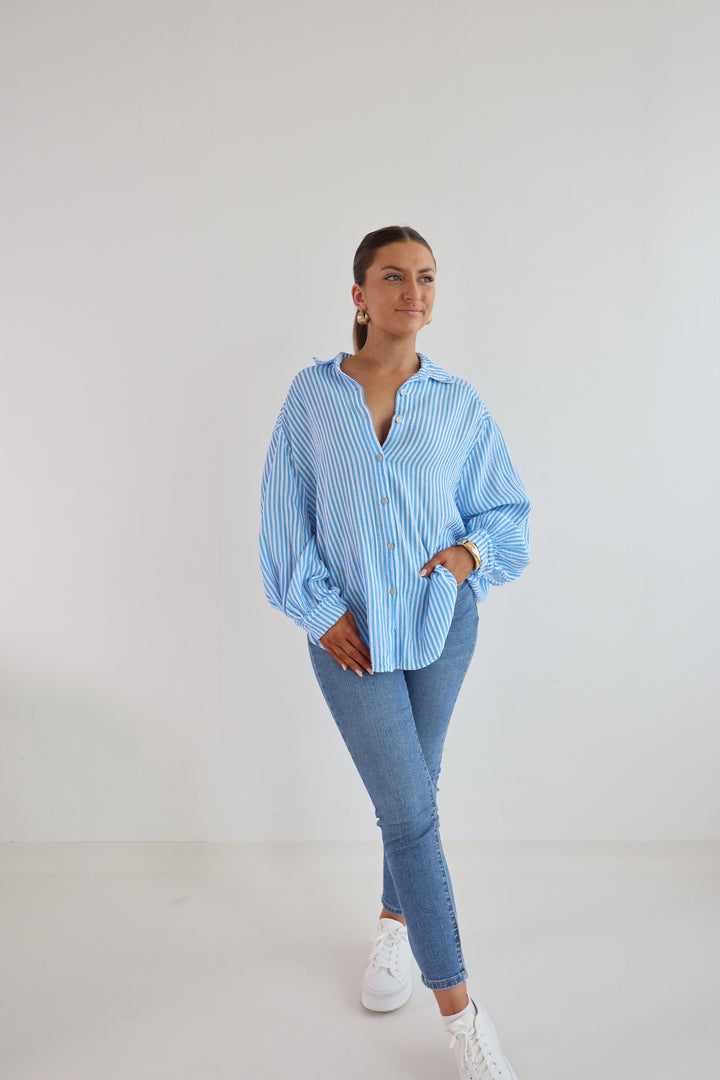 Kurzes Blusenhemd aus Musselin Wide Stripes