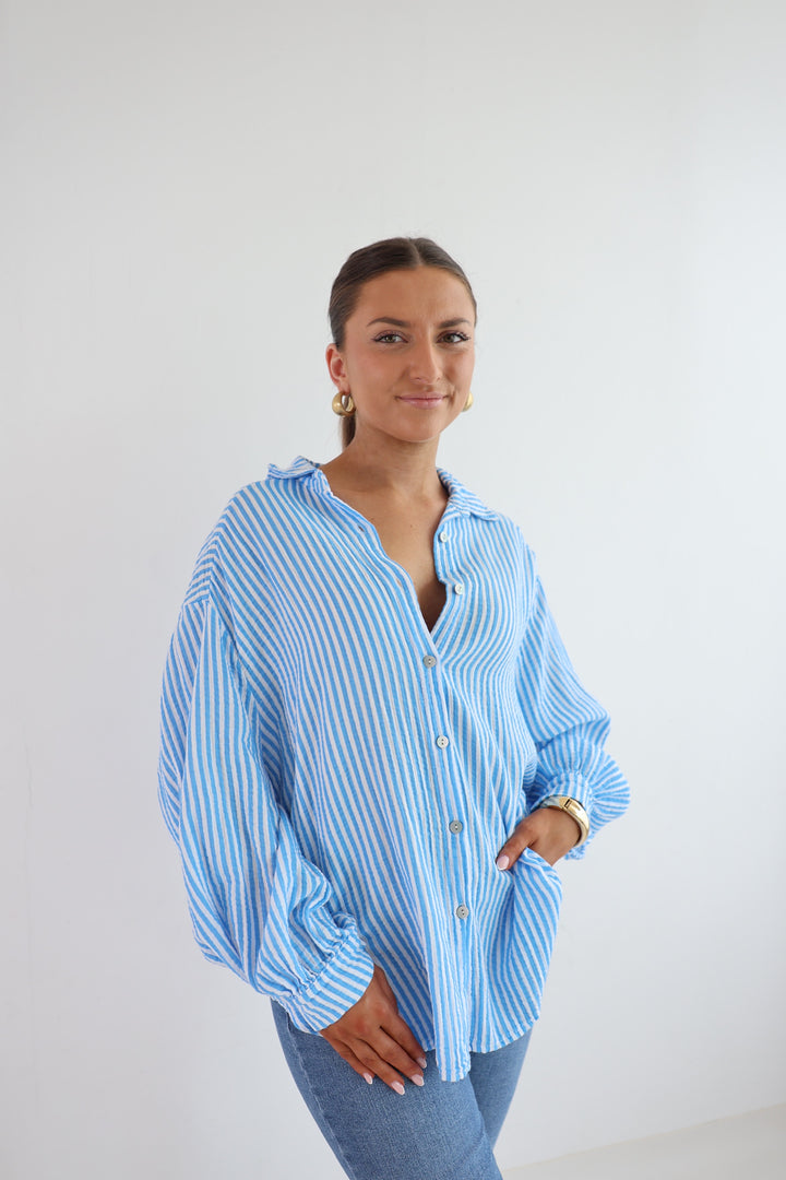 Kurzes Blusenhemd aus Musselin Wide Stripes