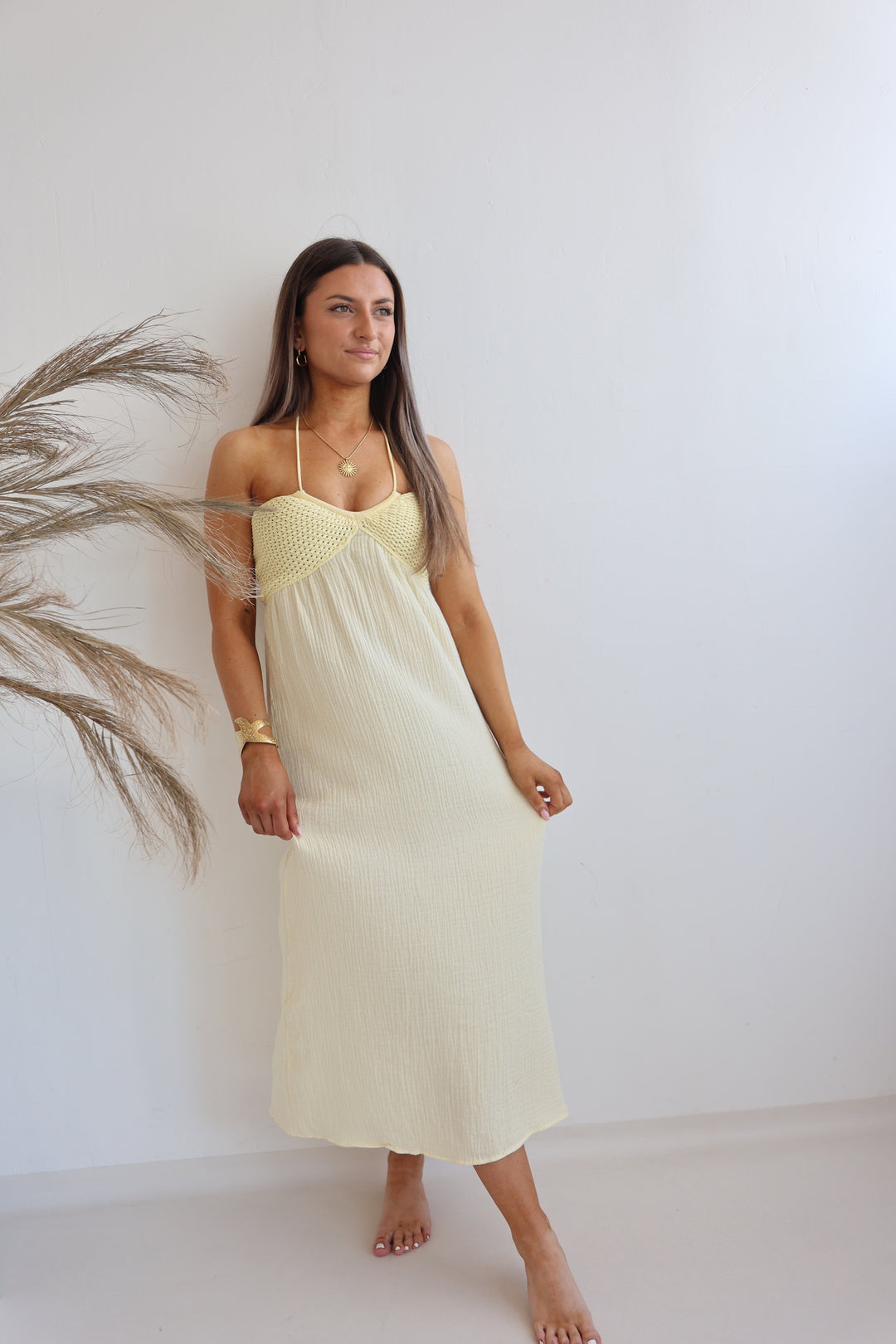 Langes Kleid mit Häkeldetails Midsummer
