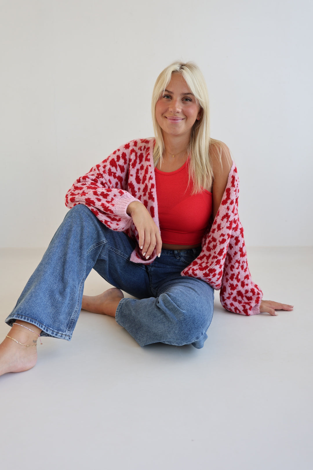 Offener Cardigan mit Leoprint
