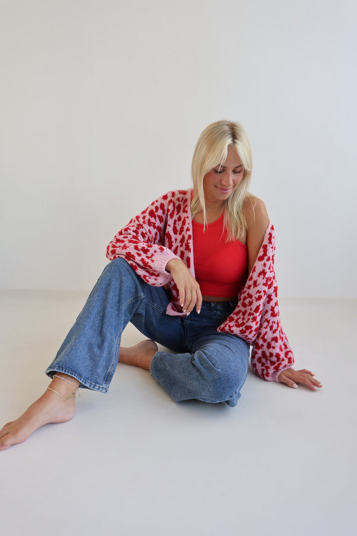 Offener Cardigan mit Leoprint