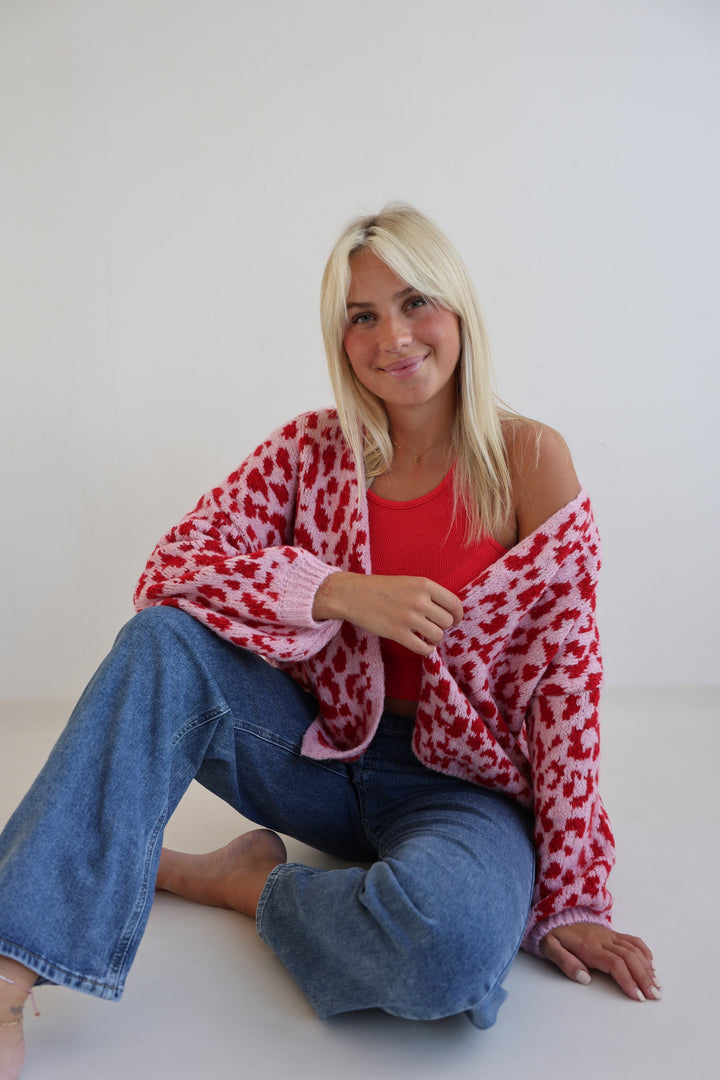 Offener Cardigan mit Leoprint