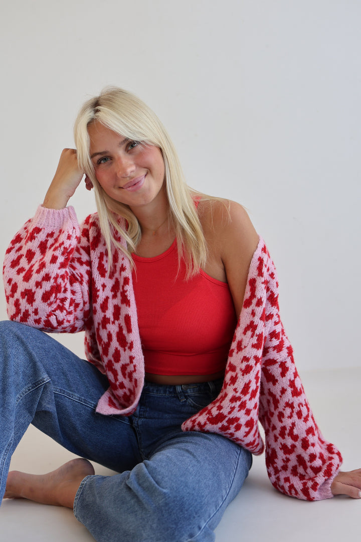 Offener Cardigan mit Leoprint