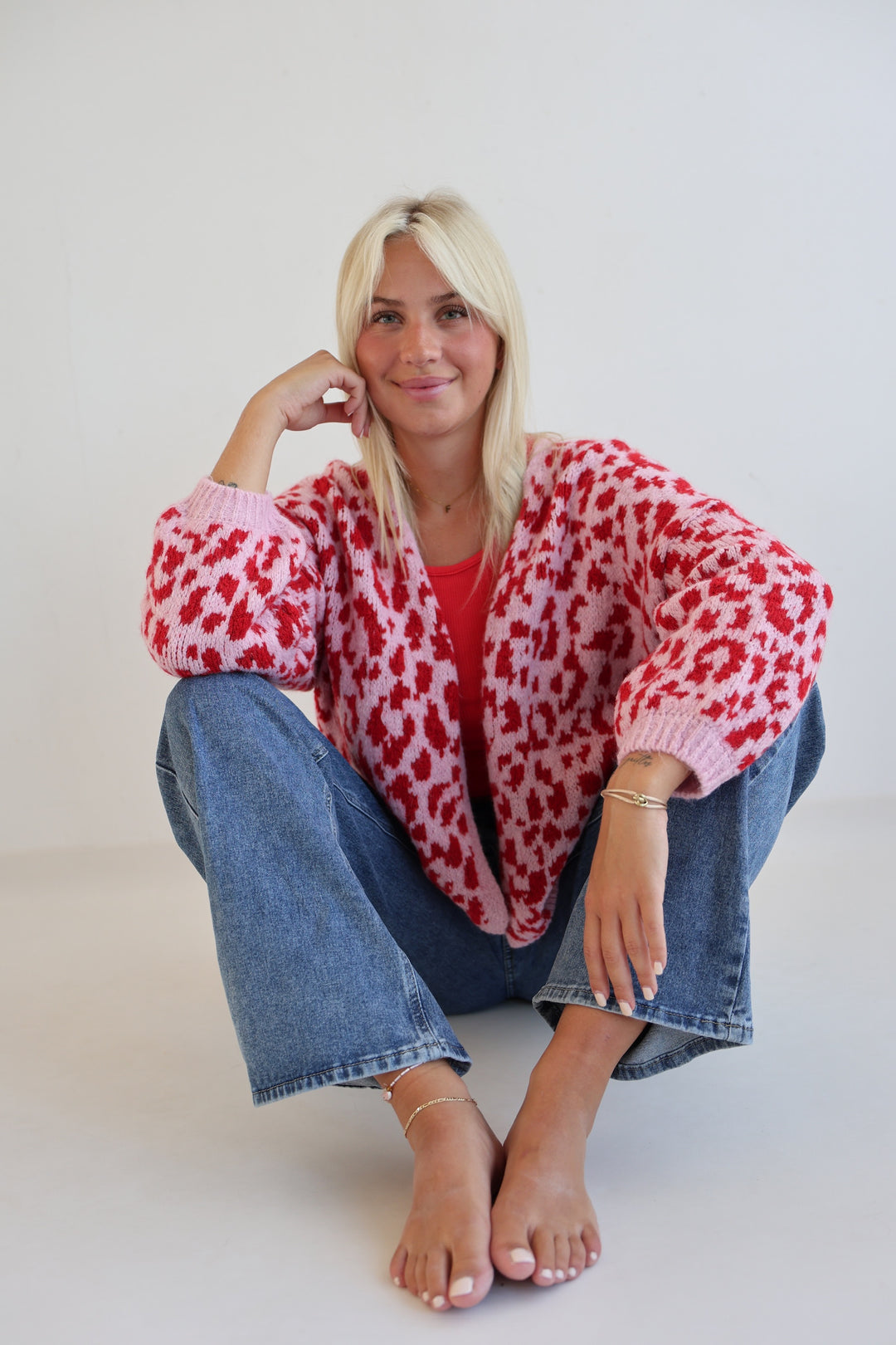 Offener Cardigan mit Leoprint