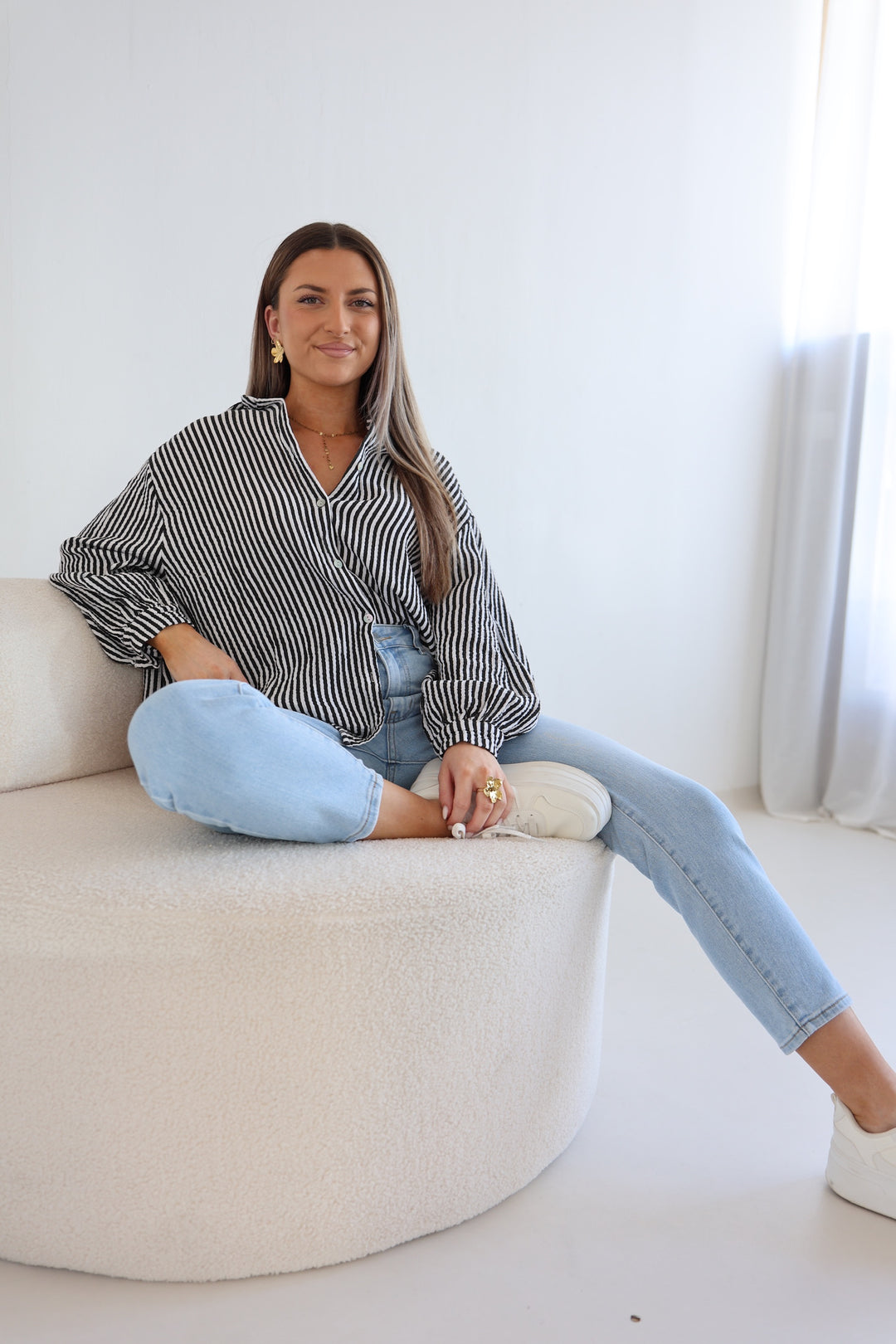 Kurzes Blusenhemd aus Musselin Wide Stripes