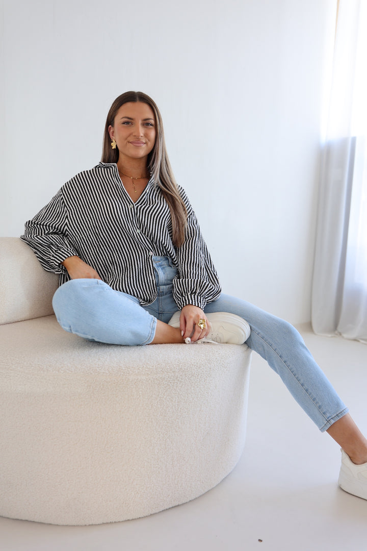 Kurzes Blusenhemd aus Musselin Wide Stripes