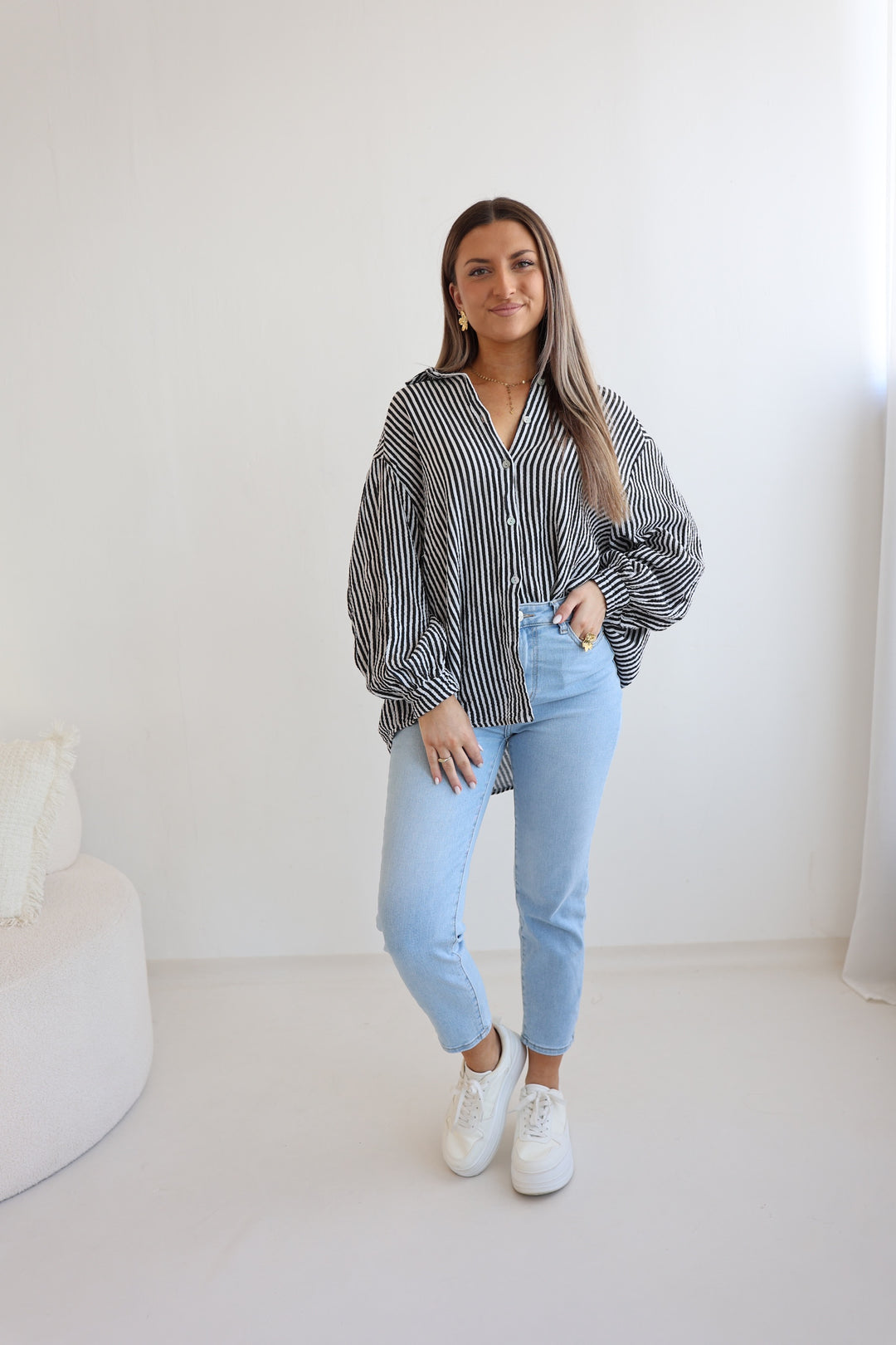 Kurzes Blusenhemd aus Musselin Wide Stripes
