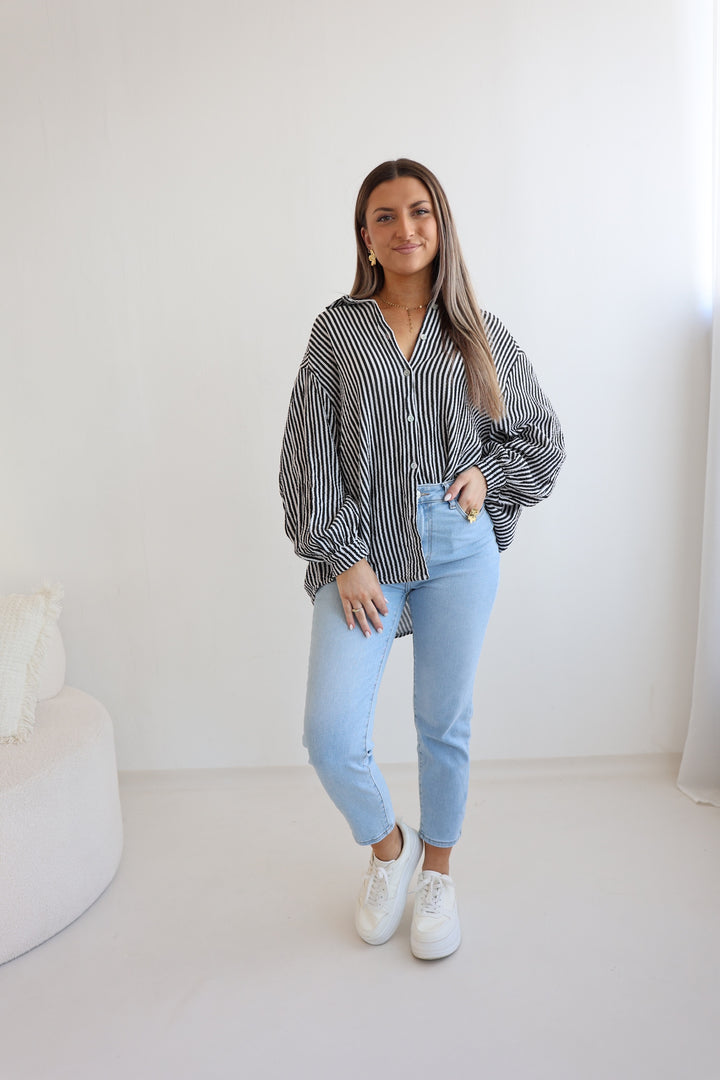 Kurzes Blusenhemd aus Musselin Wide Stripes