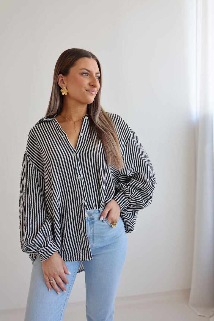 Kurzes Blusenhemd aus Musselin Wide Stripes