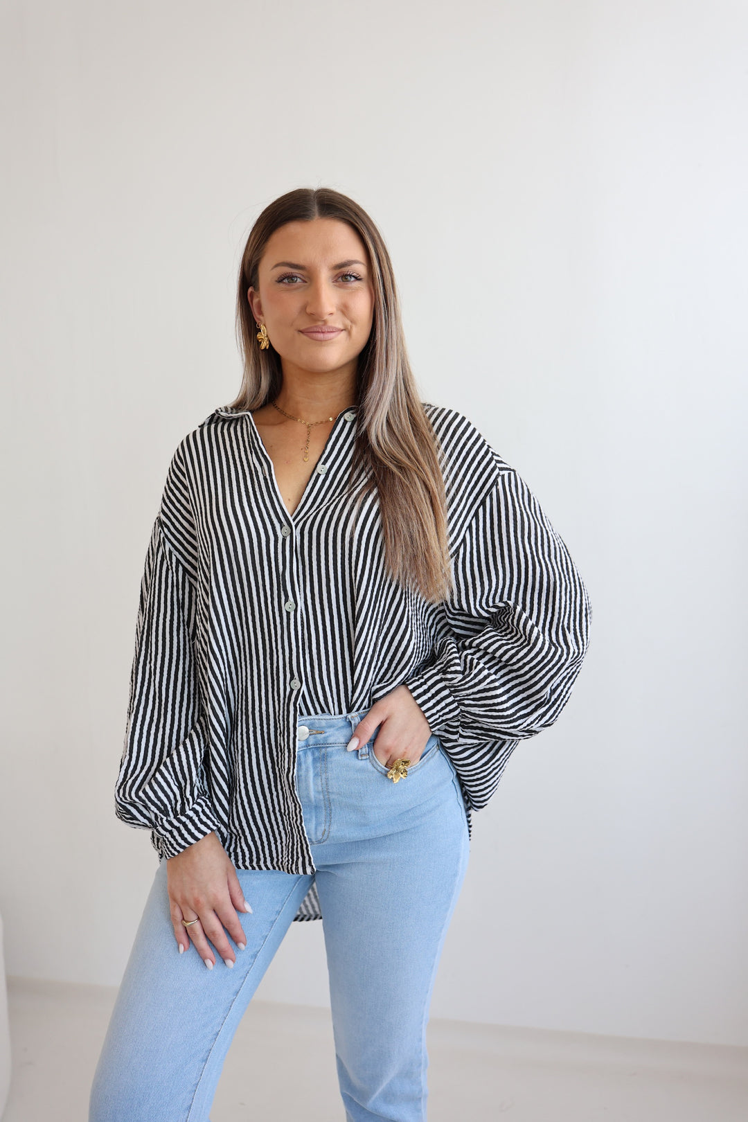 Kurzes Blusenhemd aus Musselin Wide Stripes