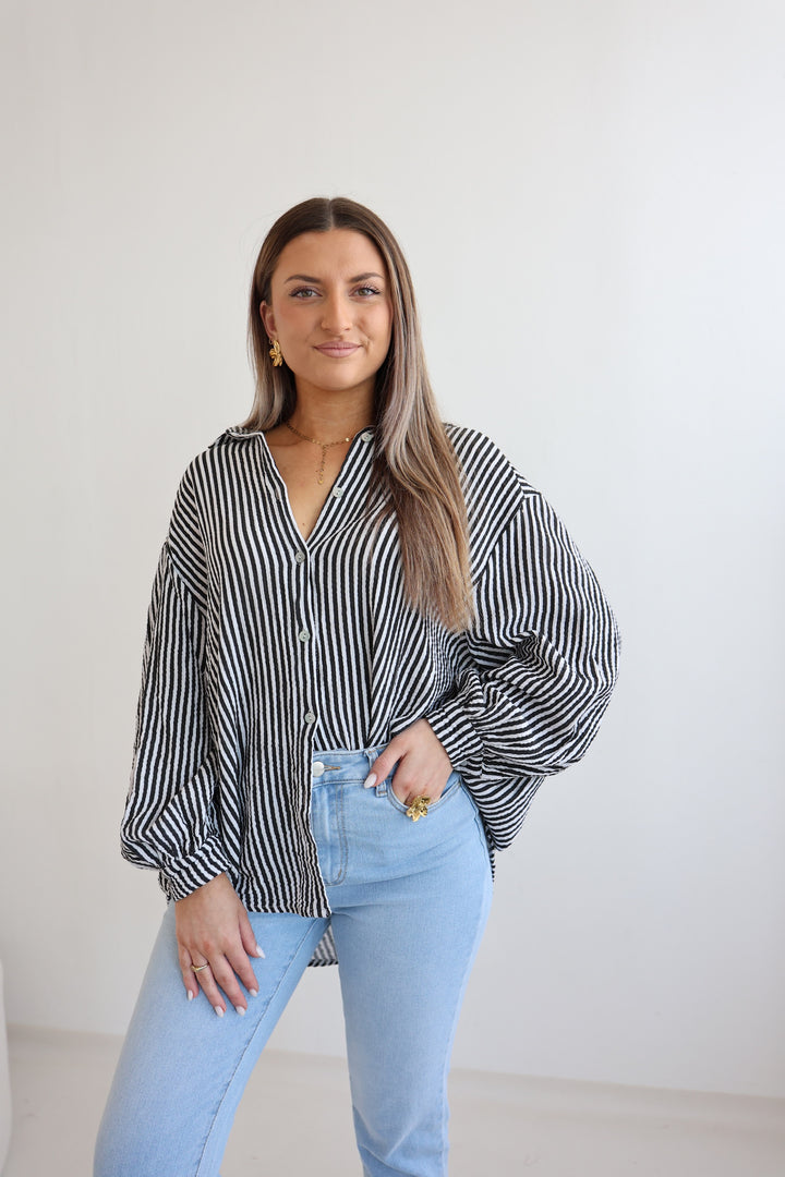 Kurzes Blusenhemd aus Musselin Wide Stripes
