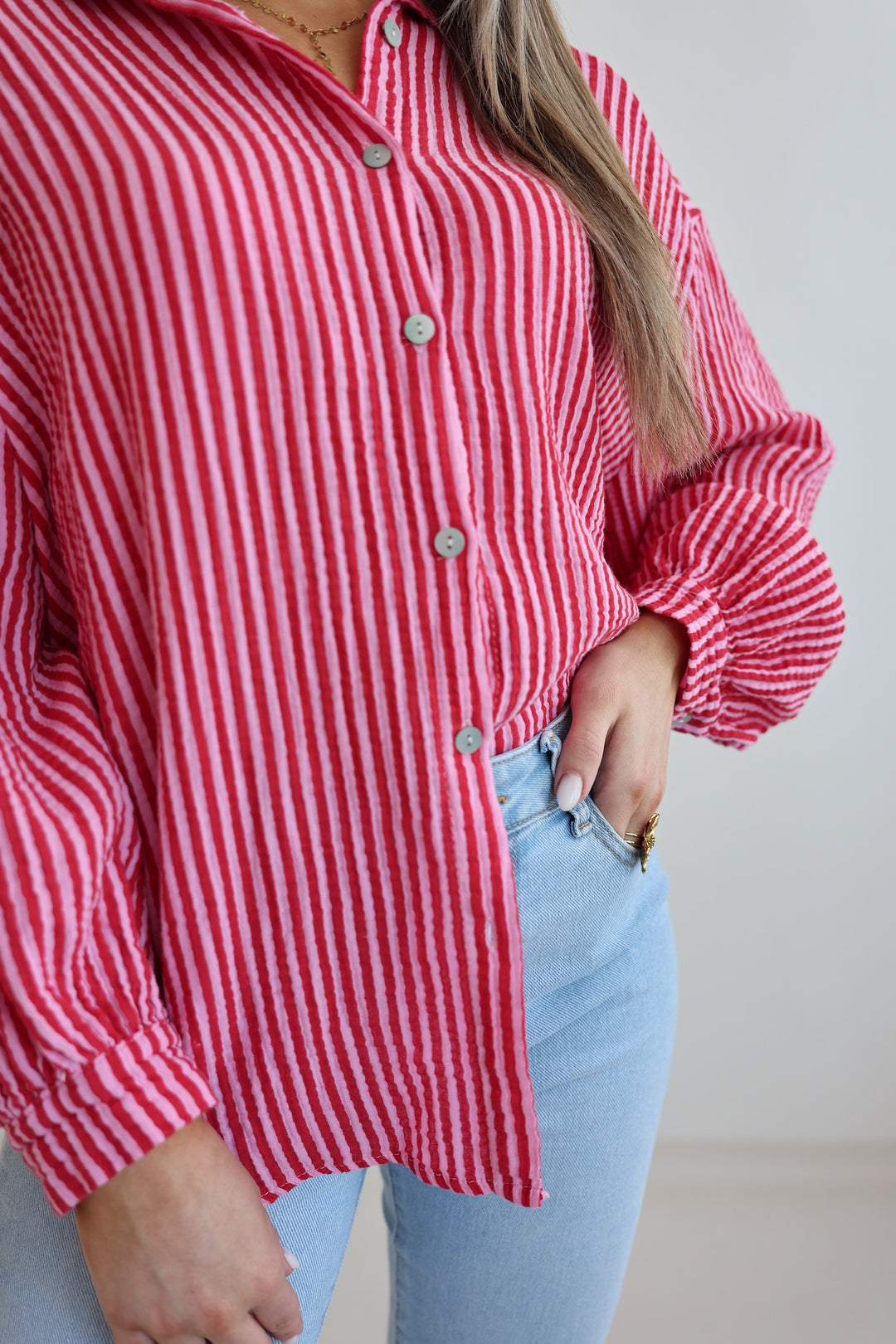 Kurzes Blusenhemd aus Musselin Wide Stripes