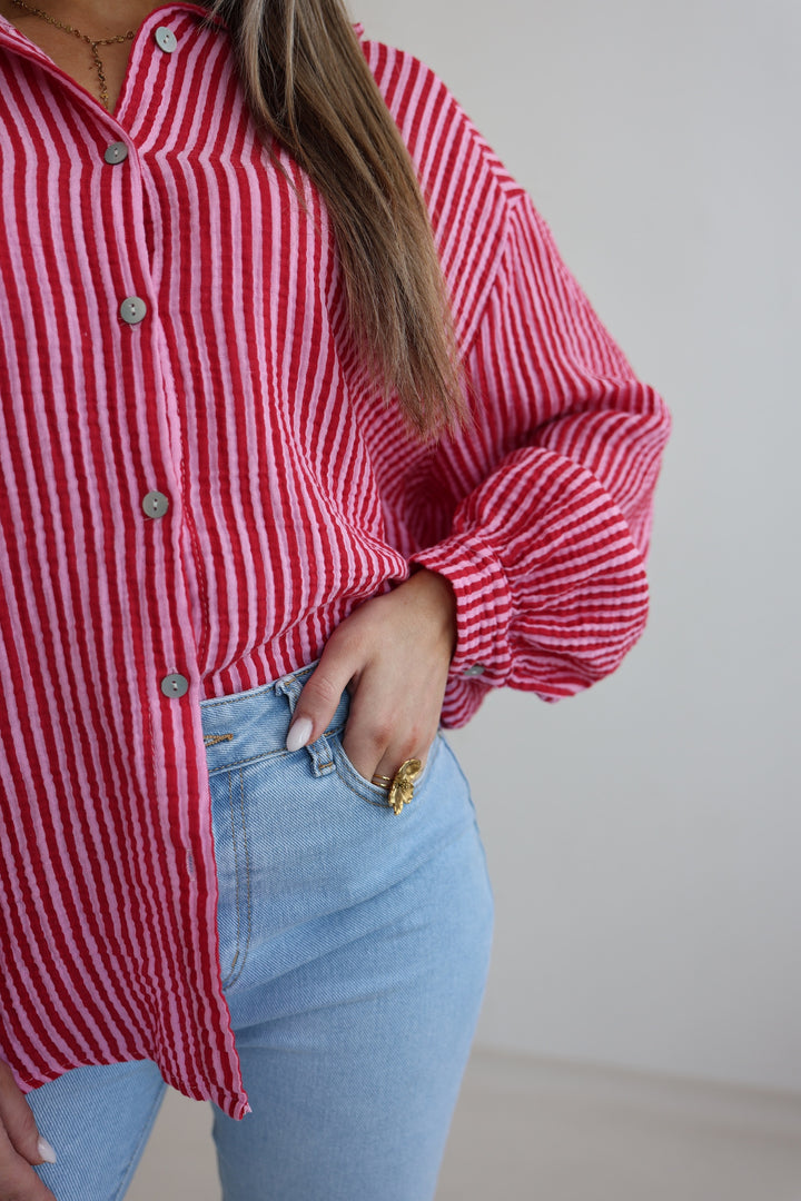 Kurzes Blusenhemd aus Musselin Wide Stripes