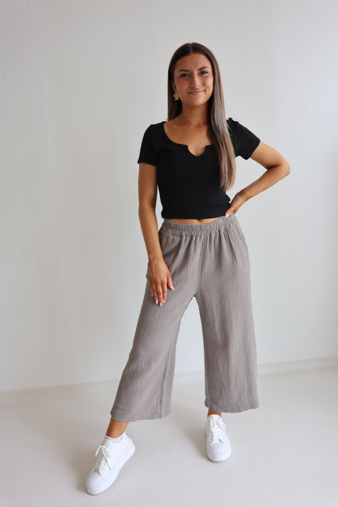 3/4 Musselinhose Casual Fit