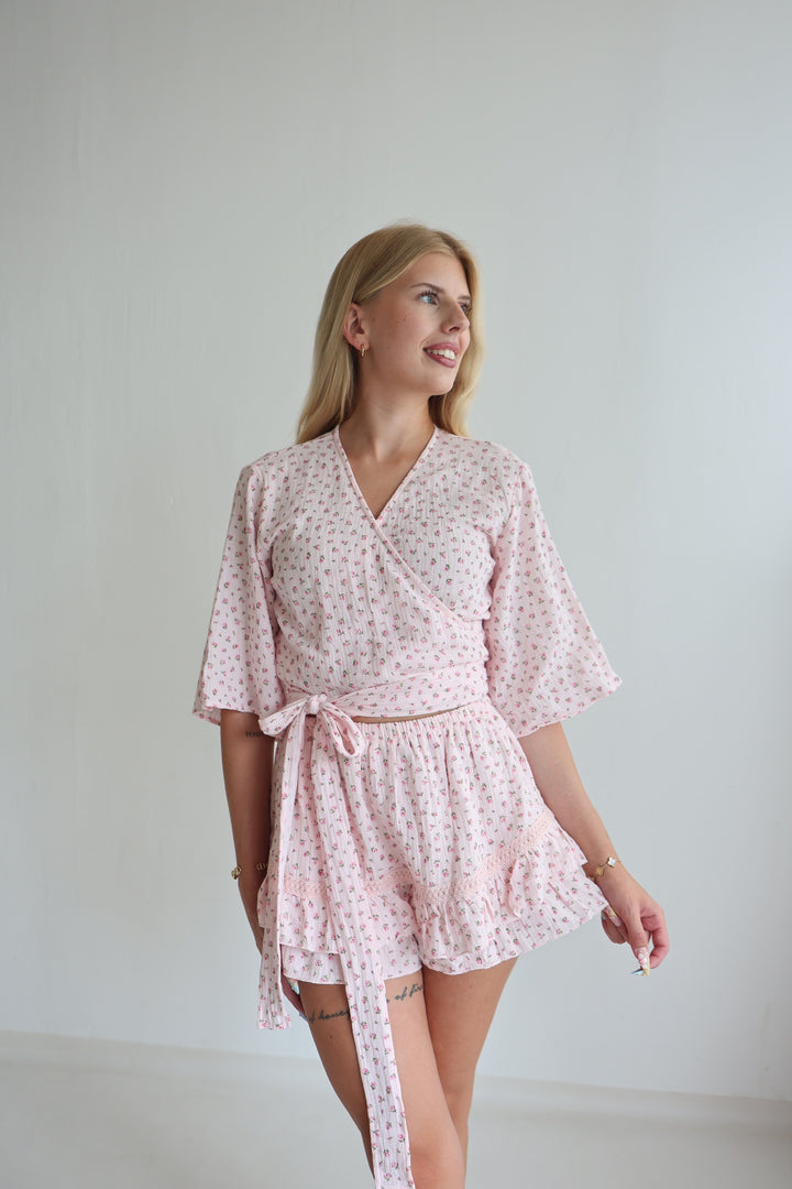 Wickelbluse aus Musselin Flowers & Love