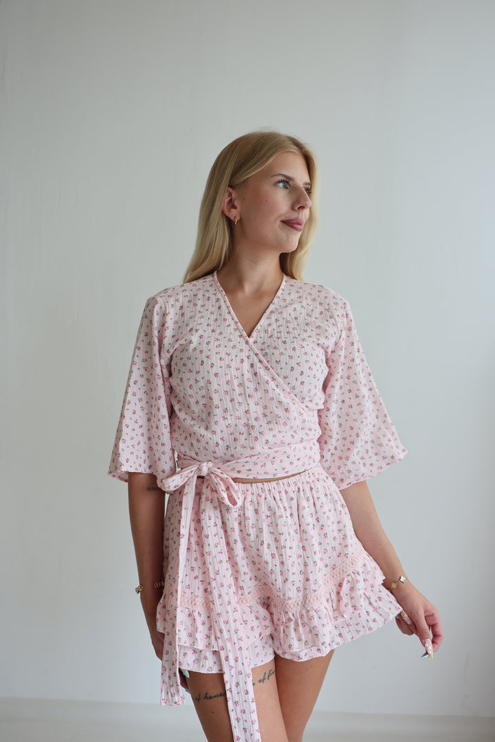 Wickelbluse aus Musselin Flowers & Love