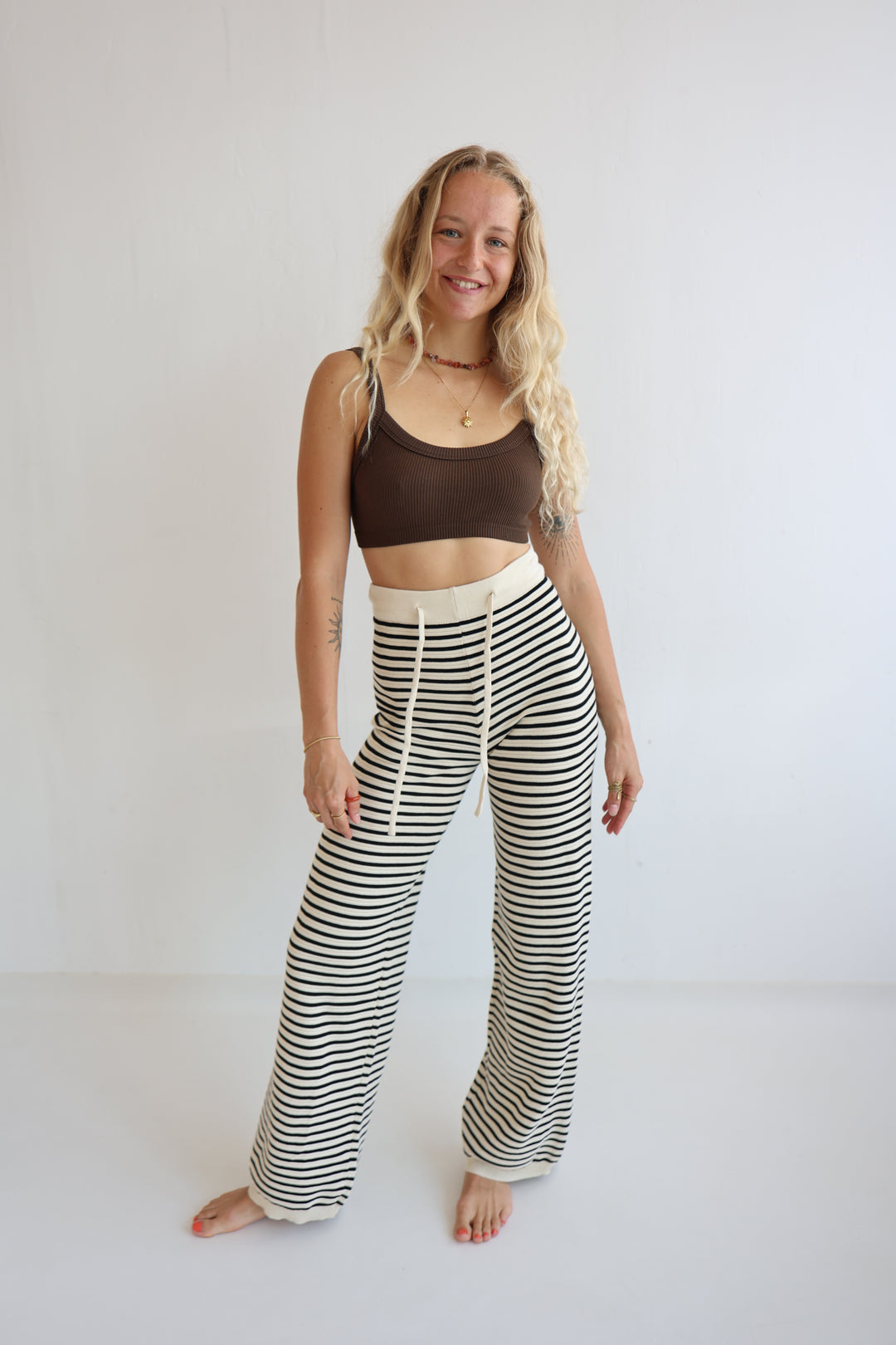 Gestreifte Hose mit Lochstrickmuster Cool Fit
