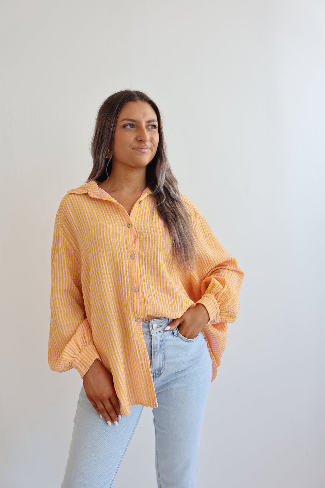 Kurzes Blusenhemd aus Musselin Wide Stripes