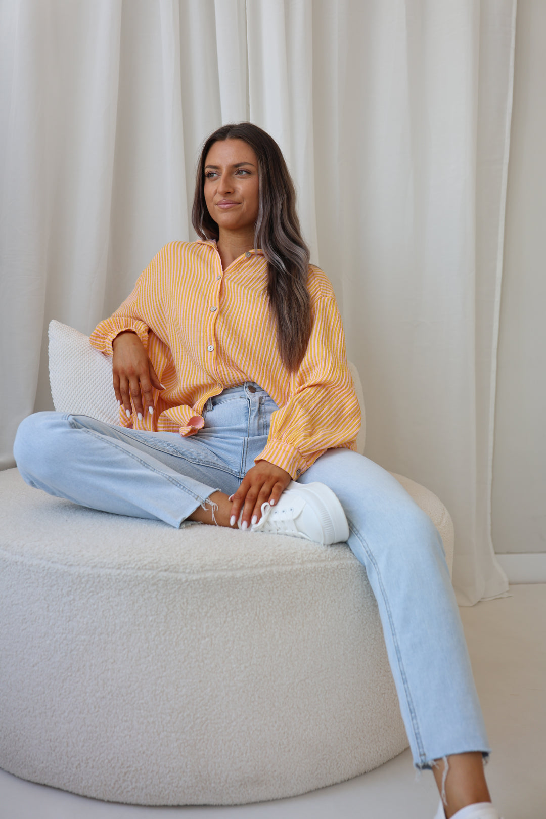 Kurzes Blusenhemd aus Musselin Wide Stripes