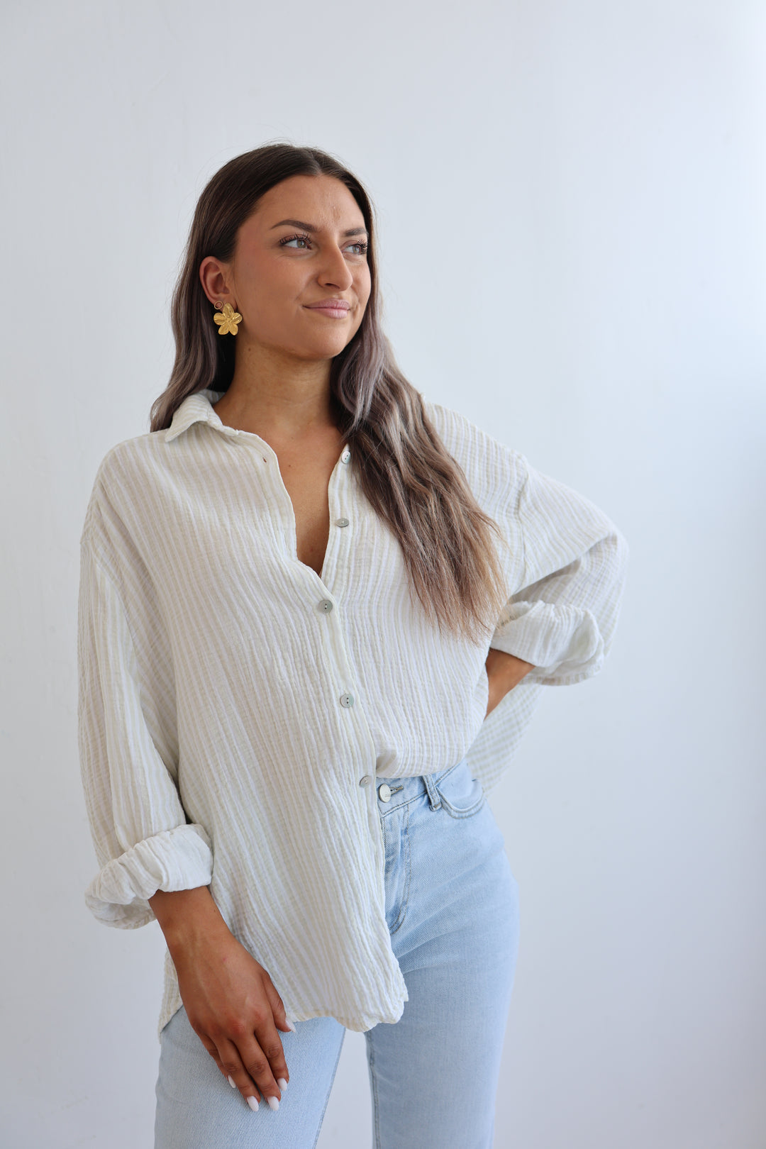 Kurzes Blusenhemd aus Musselin Wide Stripes